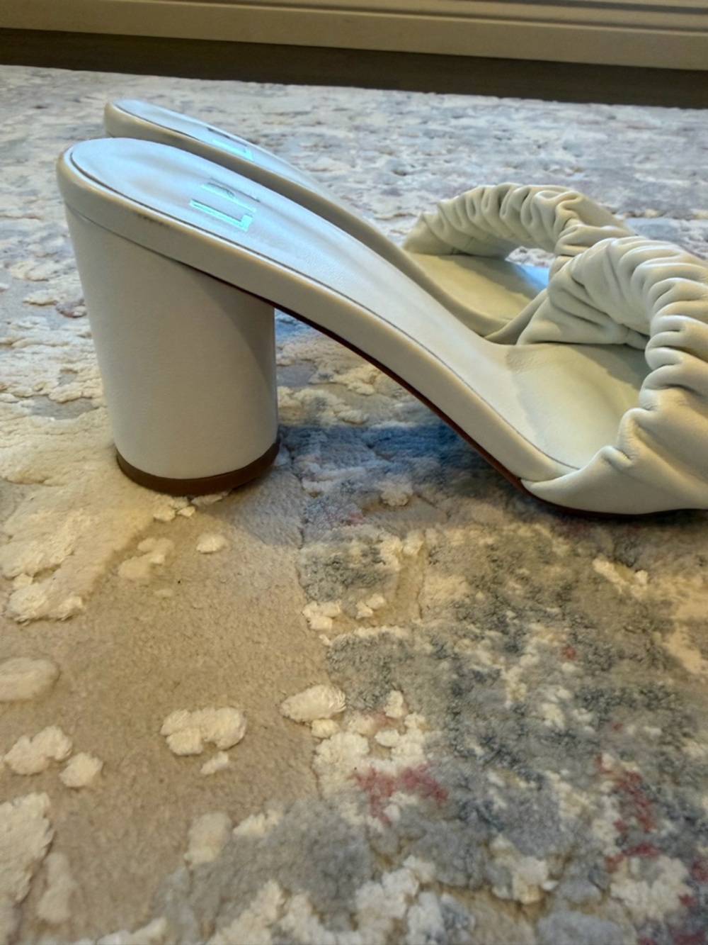 LPA White Ruched Block Heel Slide Sandals - Picture 4 of 4